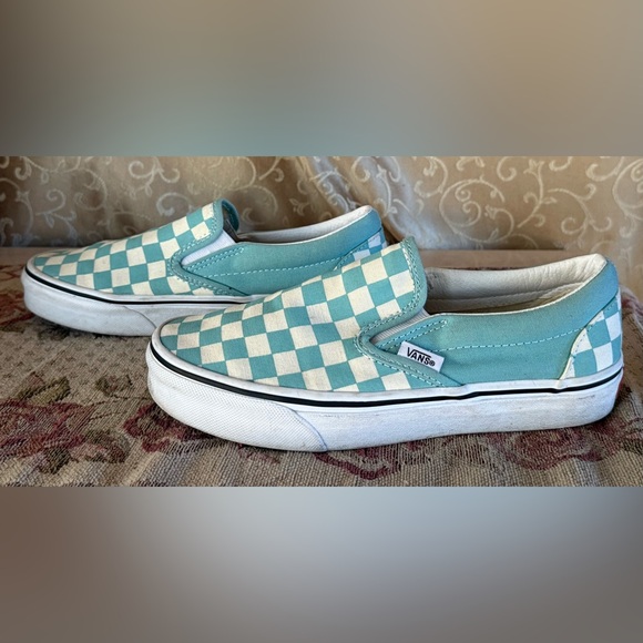 Vans Classic Slip-On Sneakers Aqua Haze Checkerboard Size 5 Men’s 6.5 Women’s - Picture 5 of 14